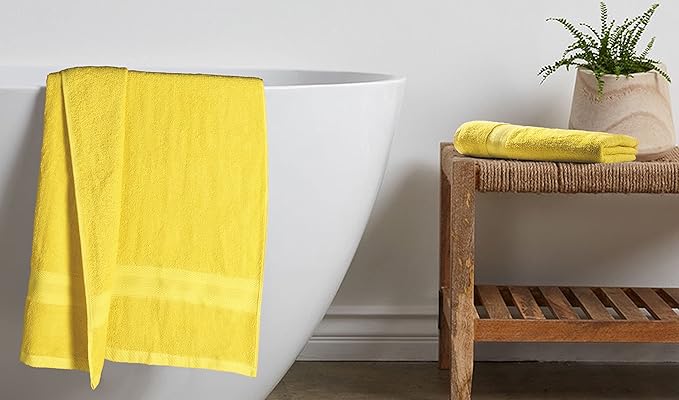 BOUTIQUO Premium Cotton 4 Pack Bath Towel Set - 100% Pure Cotton - 4 Bath Towels 27x54 - Ideal for Everyday use - Ultra Soft & Highly Absorbent - Yellow