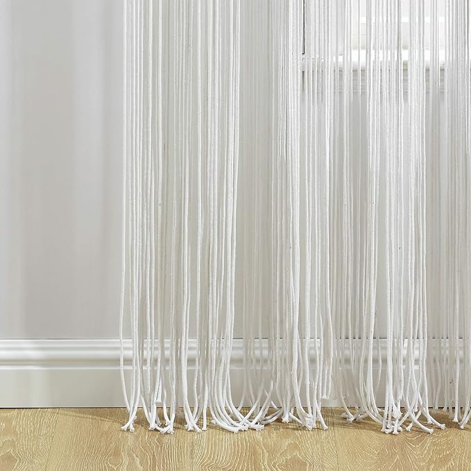 Lush Decor Boho Macrame Textured Cotton Window Curtain Panel, 40" W x 84" L, White - Room Divider or Wedding Decor - Boho, Macrame