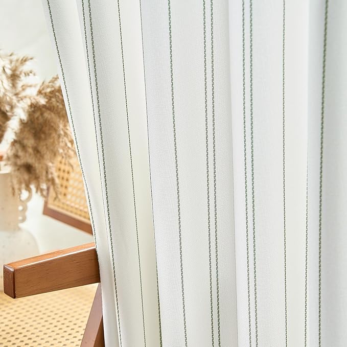 jinchan Green and White Striped Curtains 96 Inches Long for Living Room Bedroom Green on White Curtains Pinstripe Drapes Privacy Light Filtering Rod Pocket Modern Window Treatments Set 2 Panels