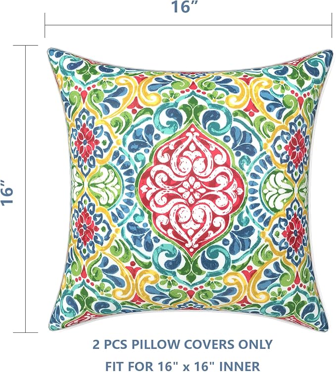 LVTXIII Outdoor Throw Pillow Covers Set of 2, Patio Waterproof Pillow Cases Fade Resistant Accent Pillow Covers for Home and Garden Furniture Decoration, 16x16, Damask Red