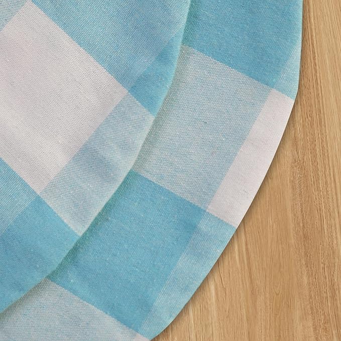 Sky Blue & White Cotton Buffalo Check Round Placemat, Set of 4, 15 Inch eco-Friendly Fabric Handcrafted Machine Washable Indoor & Outdoor Tablemat