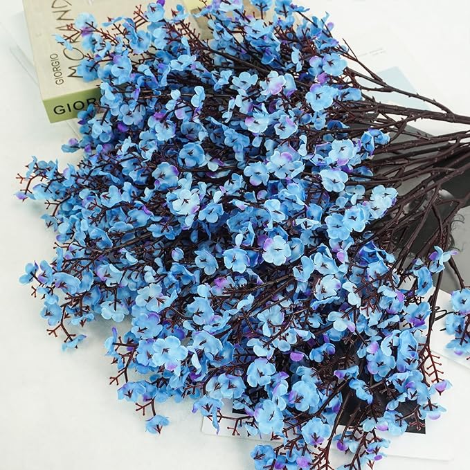 Uieke 15 Pcs Artificial Baby Breath Flowers Fake Gypsophila Bouquets Faux Silk Flower Real Touch Flowers for Wedding Farmhouse Decor DIY Home Party Office Kitchen Hotel Bathroom Garden Blue