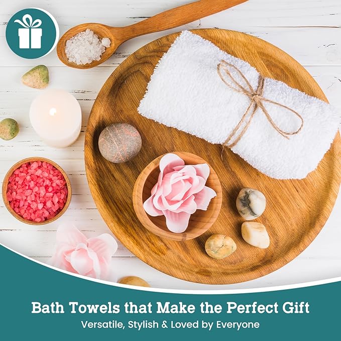 Pearl Linens Bath Towel Set of 6, Cotton, 24 x 50 Inches, White Bath Towels Bulk, Lightweight and Highly Absorbent Quick Drying Towel Set for Hotel, Spa and Bathroom, White Hotel Towel
