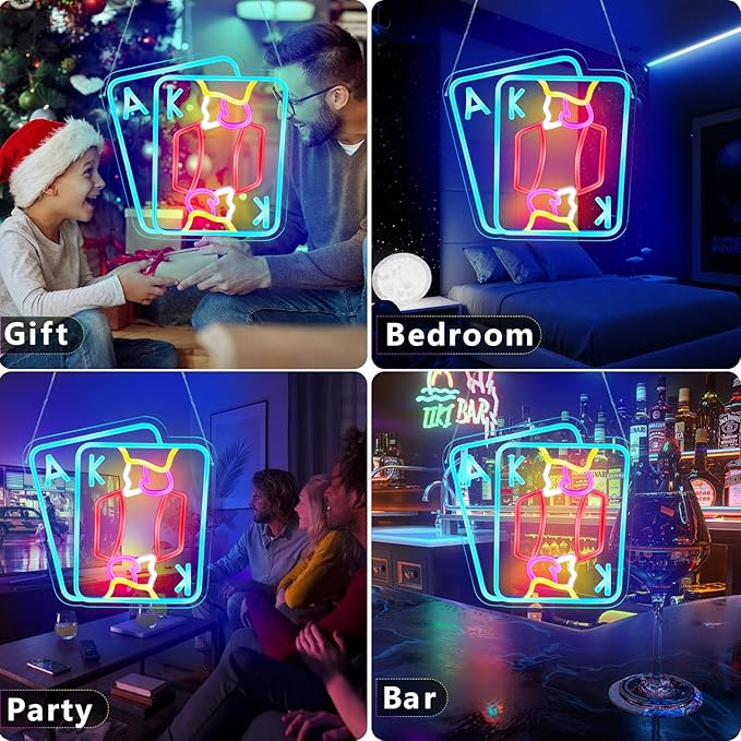 Porker Neon sign Play Cards Led Neon Lights Neon Signs for Bedroom Led Sign USB Powered Neon Signs for Wall Decor Dimmable for Christmas Casino Thanksgiving Birthday Party Girls Gifts