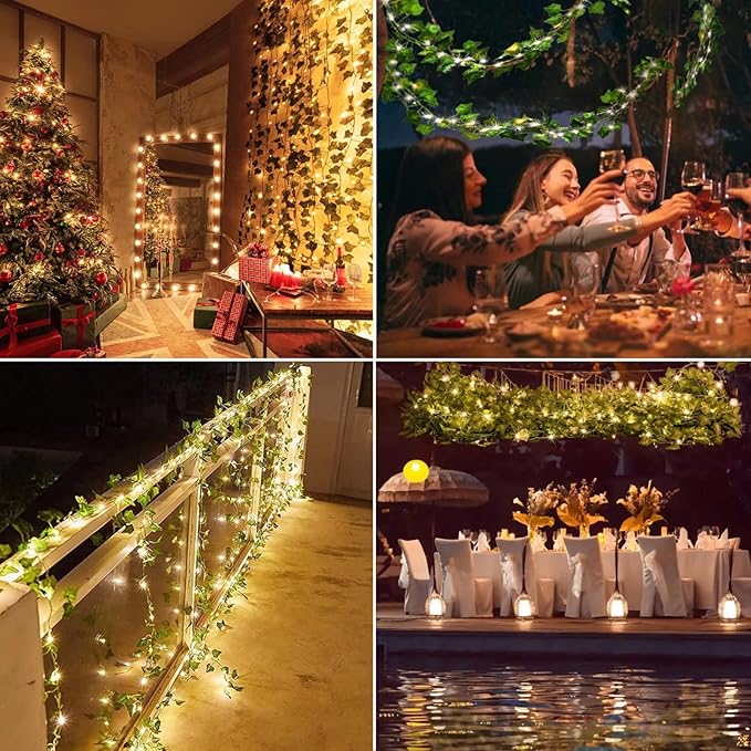 168 FT Artificial Ivy Garlands with 400 LED /132FT String Light Fake Vines for Bedroom Decor Ivy Leaves Greenery Faux Hanging Plants Green Flowers Decor for Home Kitchen Garden Office Wedding Wall