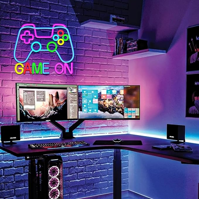 Game On Neon Sign for Wall Decor, Gaming Led Signs for Room, USB Dimmable Neon Lights for Bedroom Video Games Party Gaming Zone Pub Birthday Boys Teen Room Man Cave Home Decoration