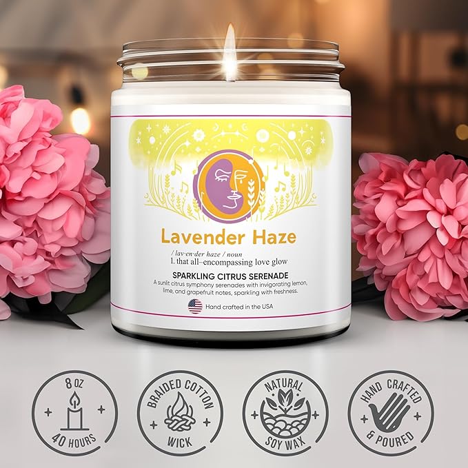 Taylor Inspired Lavender Haze Candle - Long Lasting Soy Wax Candle Gift Set for Taylor Fans - Luxury Scented Candles for Taylor Parties, Home, Birthday Candle - 5 Fragrances (8oz)