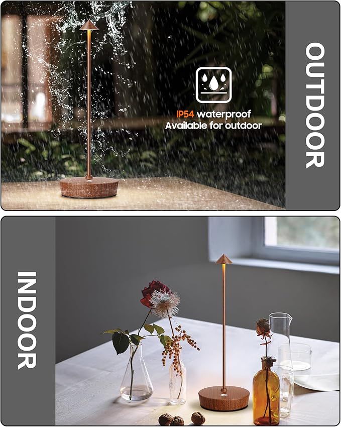 Cordless Table Lamps Rechargeable, 6000mAh Battery Operated LED Desk Lamp Outdoor Waterproof Portable Touch Dimmable Table Night Light for Patio Restaurant Dining Home Set of 2 Wood Grain