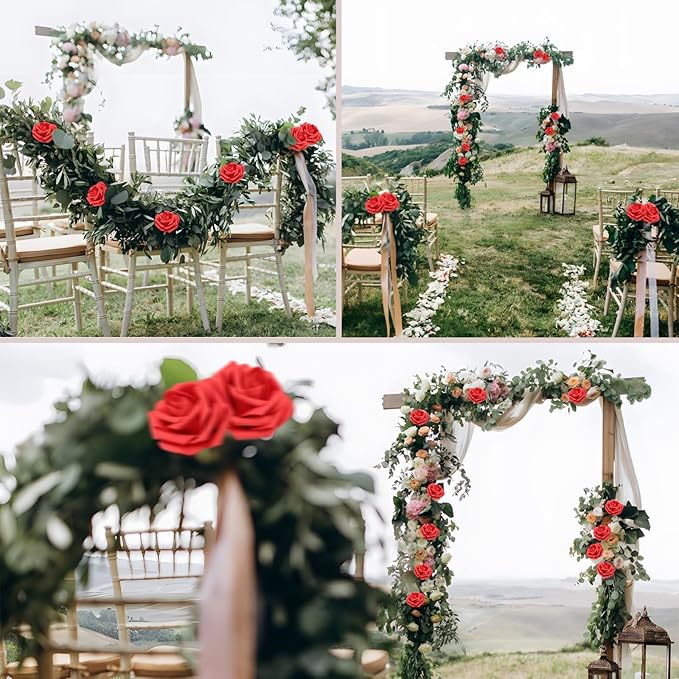 Artificial Flowers Red Roses Real Looking Foam Fake Roses with Leaves and for DIY Wedding Bouquets Bridal Shower Centerpieces Party Decorations (Red, 100)