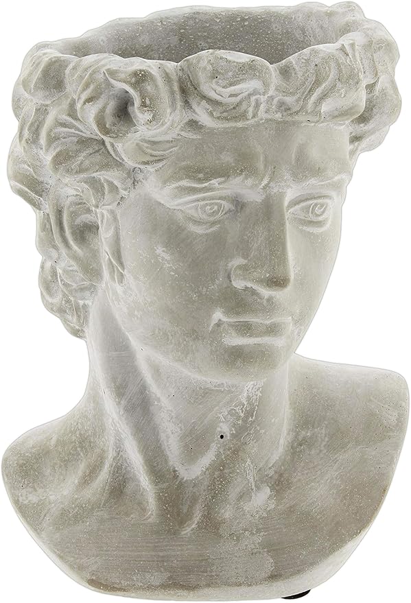 Greek Statue Head Cement Planter - Unique Sculpture Plant Pot for Indoor Outdoor Home Garden Decor (9")
