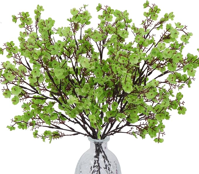 AILANDA Babys Breath Artificial Green Flowers Faux Gypsophila Bouquet St Patrick's Day Decorations Fake Silk Flowers for Home Wedding Party Kitchen Spring Floral Arrangement Table Centerpieces (6Pcs)