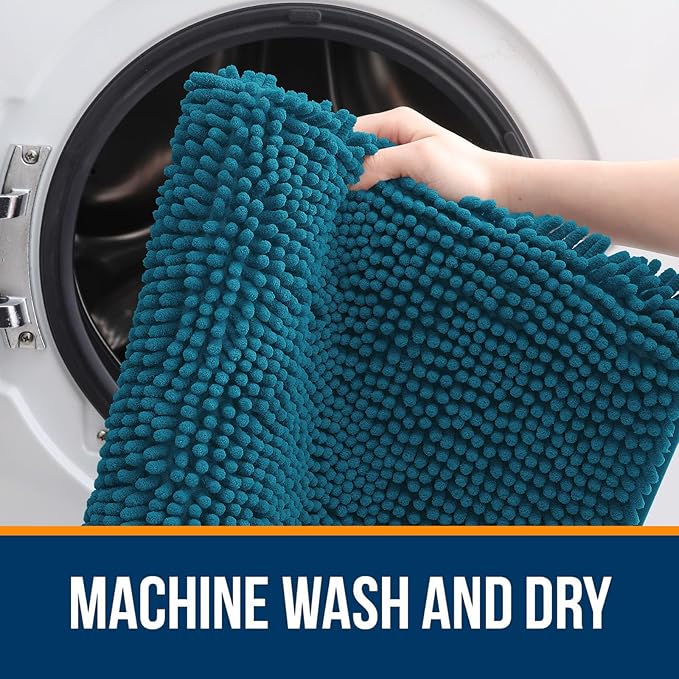 OLANLY Bathroom Rugs 70x46, Extra Soft Absorbent Chenille Bath Rugs, Rubber Backing Quick Dry, Machine Washable Bath Mats for Bathroom Floor, Tub and Shower, Home Decor Accessories, Peacock Blue