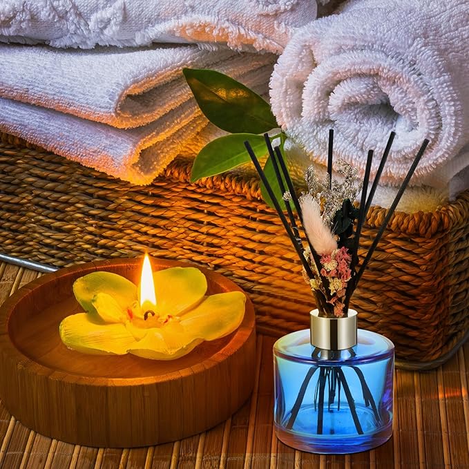 Rtteri 2 Reed Diffuser Sets Flower Oil Diffuser Sticks with Refill Empty 5oz Bottles Scent Glass for Fragrance Home Bathroom Gifts, Oil Not Included(Blue Color)