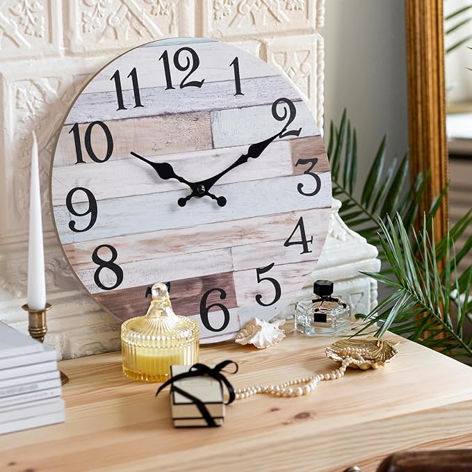 Wall Clock Battery Operated 14 Inch Silent Non-Ticking Coastal Country Style Decorative for Living Room, Kitchen, Home,Bathroom, Bedroom, Laundry Room