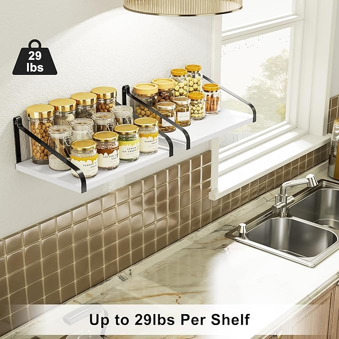 Love-KANKEI Floating Shelves Wall Mount Rustic Wood Wall Shelves with Large Storage L16.5 x W12 inch for Kitchen Living Room Bathroom Bedroom Set of 2 White