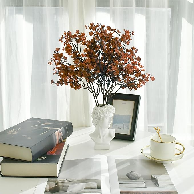Mandy's Brown Artificial Baby’s Breath Flowers 6 Bundles Silk Gypsophila with Bendable Stems for Fall Centerpiece Wedding Decor and Table Arrangements