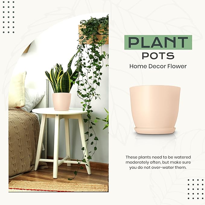 Utopia Home - Plant Pots Indoor with Drainage - 7/6.6/6/5.3/4.8 Inches Home Decor Flower Pots - Plastic Planters for Indoor Plants, Cactus, Succulents Pot (Pink, Pack of 10)