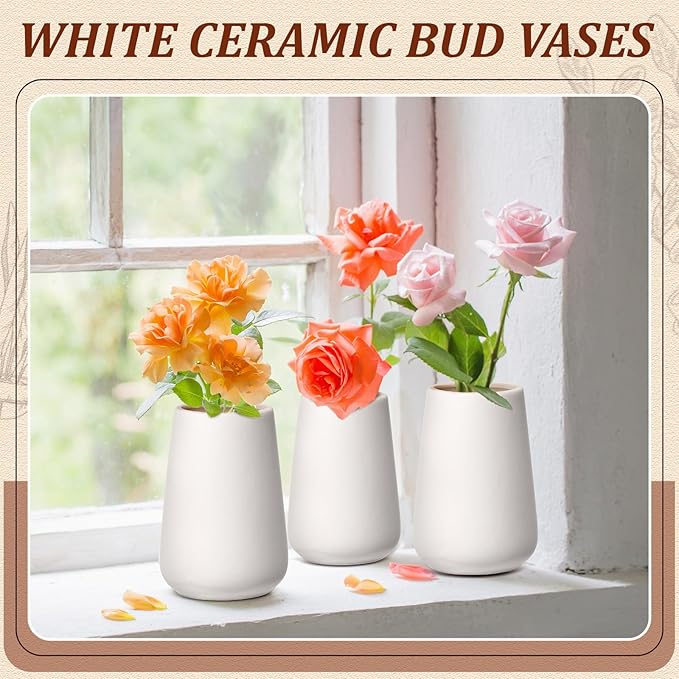 Tioncy 15 Pack White Ceramic Bud Vases Bulk 3.9 Inch Boho Small Flower Ceramic Vases for Centerpieces for Dry Flowers Pampas Garss Home Wedding Table Decor(Stylish)