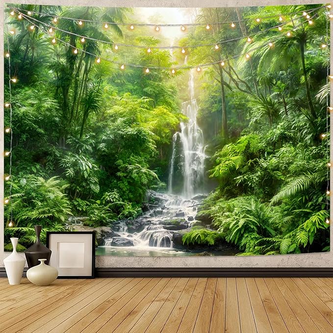 Kanuyee Forest Tapestry Green Landscape Wall Tapestry, Nature Tapestries for Bedroom Ceiling Tapestries Wall Hanging for Bedroom Living Room Wall Decor Forest-1 60"x80"