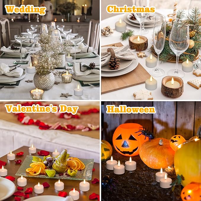DRomance Rechargeable Flameless Votive Candles with Remote and Timer, 12 Pcs Battery Operated Flickering White Plastic LED Tea Light Candles Charge Base Halloween Christmas Holiday Decor(1.6" x 1.9")