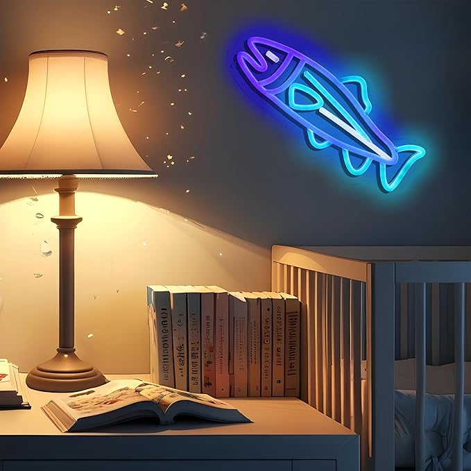 Salmon Fish Neon Sign Sea Art Neon Light for Room Wall Decor Dimmable LED Neon Light for Bar Restaurant Man Cave Game Room Wall Art 11.8"×7.9"