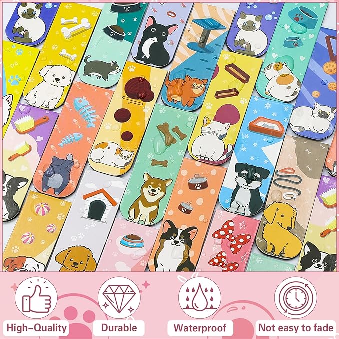 50 Pieces Magnetic Bookmarks Cute Dogs and Cat,Appreciation Gifts for Women,Men,Pet Book Marker for Students Teachers Kids School Home Office Reading Stationery, 25 Designs,Printing on 2 Side