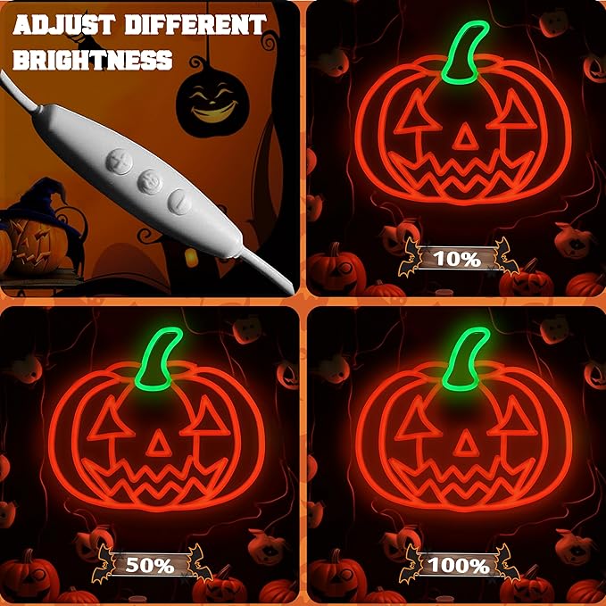Halloween Neon Sign, Halloween Pumpkin Neon Light Battery or Usb Powered for Wall Decor, Adjustable Brightness Halloween Neon Light(12.9 x 11.8 inches)