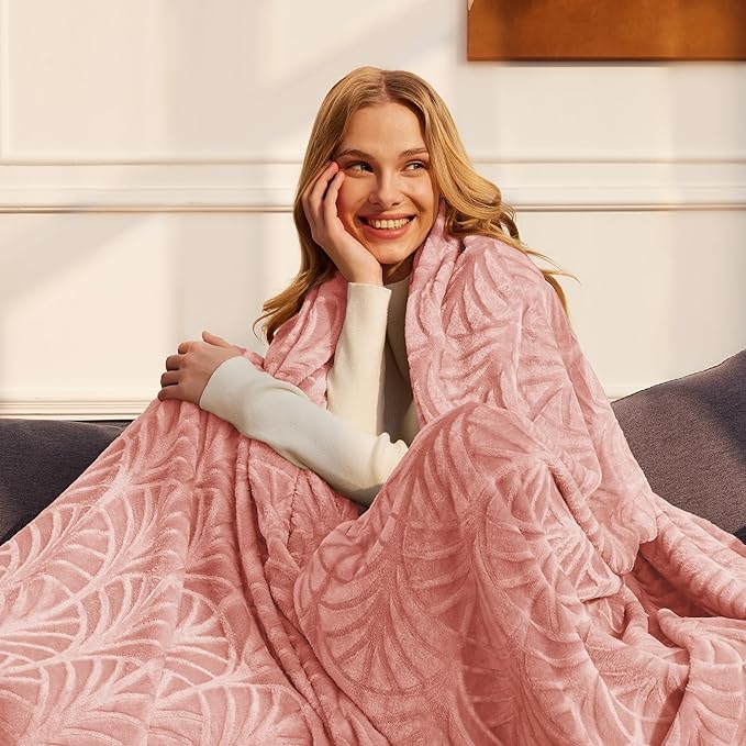 Whale Flotilla Flannel Fleece Throw Blanket for Couch, Soft Fluffy Velvet Sofa Blanket with Decorative Vintage Pattern for All Season, Warm and Lightweight, 50x60 Inch, Pink