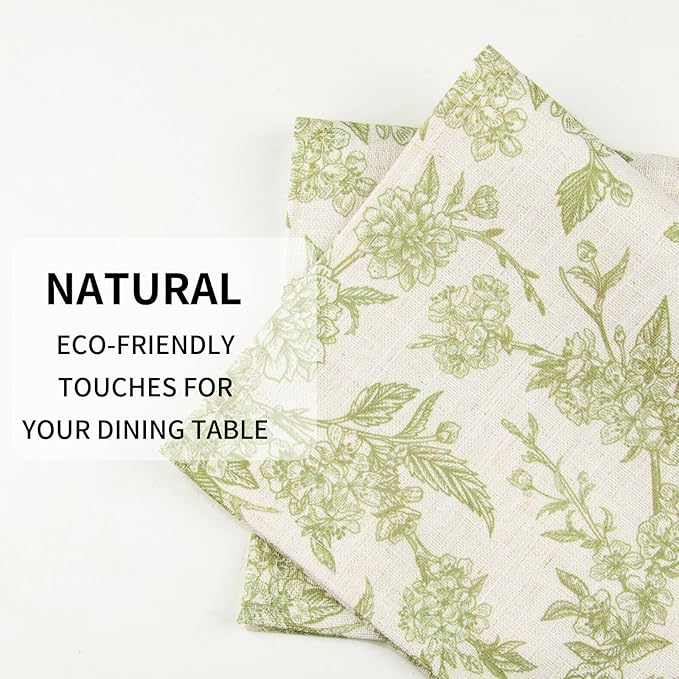 QIYI Boho Placemats Set of 6, 12x18 Inch Linen Fabric Floral Place Mats for Kitchen Dinning, Farmhouse Rustic Cloth Table Mats, Washable Placemat Party Table Décor, Green Botanical Art