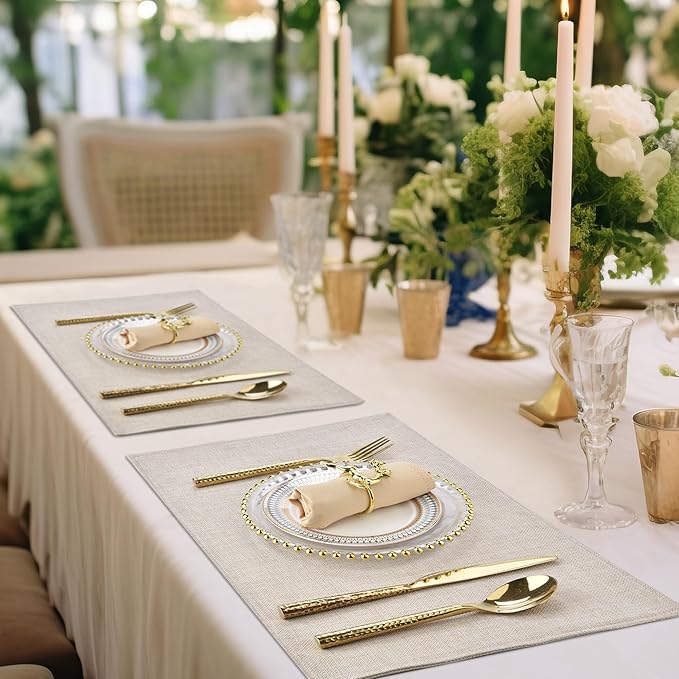 Cloth Placemats Set of 8 - Double Thickened Easy to Clean Linen Style Fabric Placemats - Machine Washable Placemats - Heat Resistant Non-Slip Table Mats (Light Linen, 8)