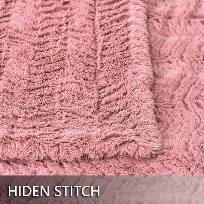 YUSOKI Luxury Faux Fur Throw Blanket(Without Pillows) 2 Layers,3lb,All Ages,Home Decoration, (Pink,50" x 63")