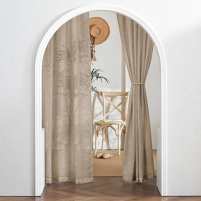 RYB HOME Linen Curtains Over Sink 36 inches Length, 2 Panels Light Filtering Privacy Semi Sheer Curtains for Bathroom Kitchen Car Small Window, Length 36 by Width 52 inch, Khaki