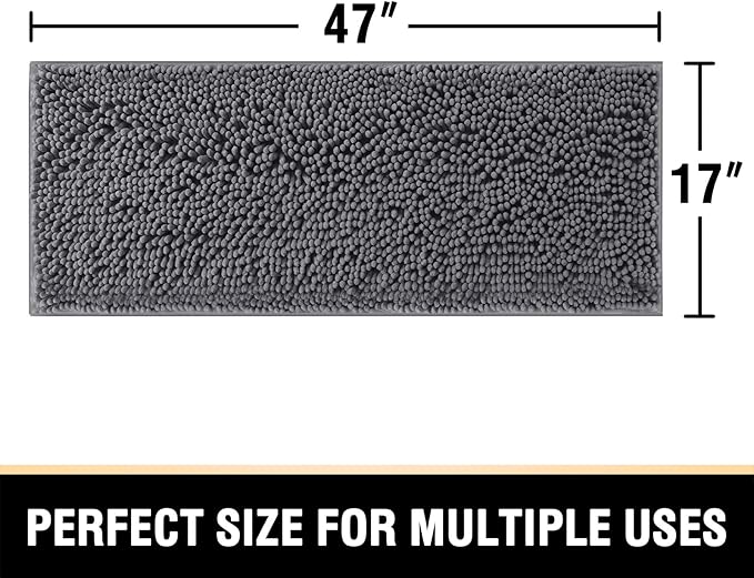 H.VERSAILTEX Bathroom Rugs Bath Mats for Bath Room Non Slip Luxury Chenille Bathroom Runner Rug 47x17 Extra Soft and Absorbent Shaggy Rugs Washable Dry Fast Area Carpet Mats for Bath Room, Tub - Grey