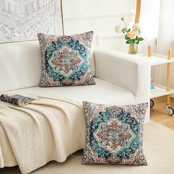 Boho Throw Pillow Covers 22x22 inch Set of 2,Boho Vintage Carpet Pattern Antique Ethnic Decor Double Sided Pattern Cushion Cover Soft Pillow Case Living Sofa Room Bed Square Pillow Cover