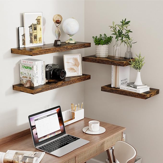 Fun Memories Floating Shelves 32" W x 9" D, Deep Floating Shelves for Wall, 9.3 Inch Deep Wall Shelves for Bathroom, Living Room, Wide Storage & Display Shelves for Home Decor, Rustic Brown Color