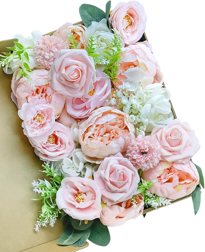 MISSPIN Artificial Flowers DIY Box Set Fake Roses Bouquet Bridal Wedding Flowers Colorful Centerpiece Table Decorations Boho Faux Floral with Stems Arrangements for Cake Home Party Indoor Outdoor