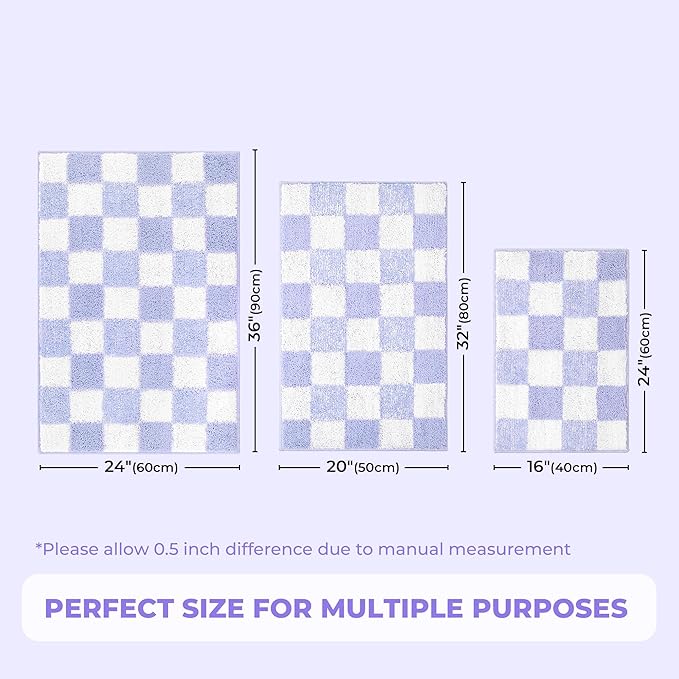 GRANNY SAYS Checkered Purple Bathroom Rugs, 36" x 24", Non-Slip Bath Mats for Bathroom, Plush Shag Absorbent Microfiber Ultra Soft Bath Mat, Cute Washable Rug for Tub, Shower, Bedroom
