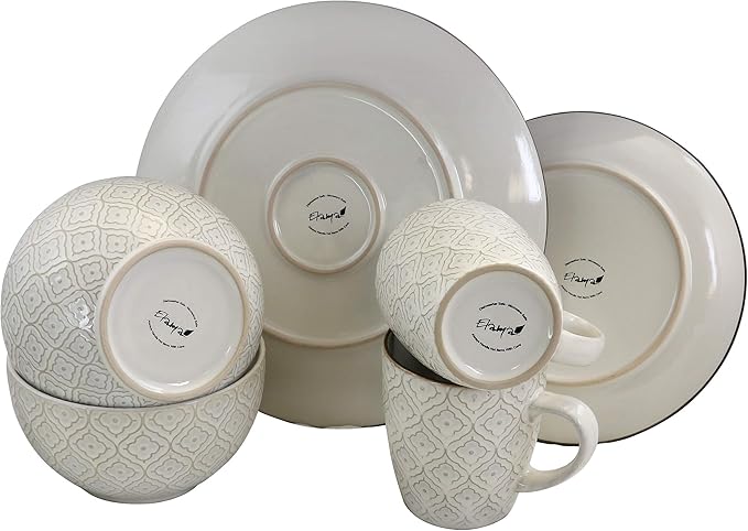 Elama White Lily 16 Piece Luxurious Stoneware Dinnerware with Complete Setting for 4