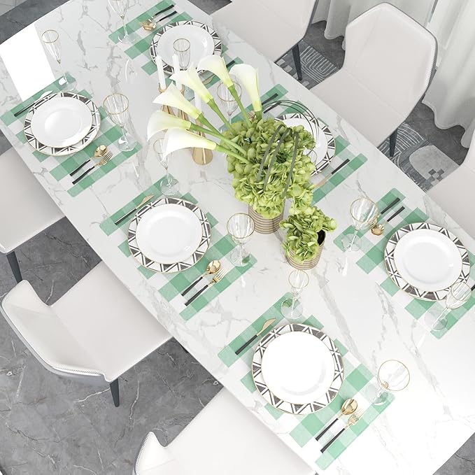 Green & White Placemats Cotton Buffalo Check Gingham Farmhouse Set of 4 Heat Resistant 2 Side Dining Table Place Mats for Kitchen Table, 12 x 18 inches