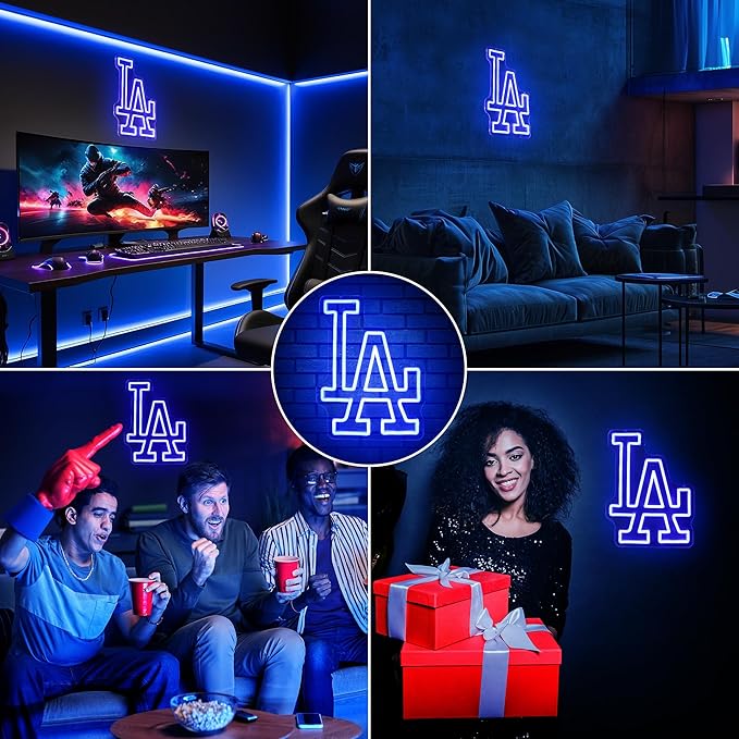 LA Baseball Neon Sign, Los Angeles Cool Light Up Dimmable LA Baseball Team Logo Hanging Led Neon Sign for Wall Decor, Bedroom, Party, Man Cave, Garage, Birthday Christmas Gift for Baseball Fans