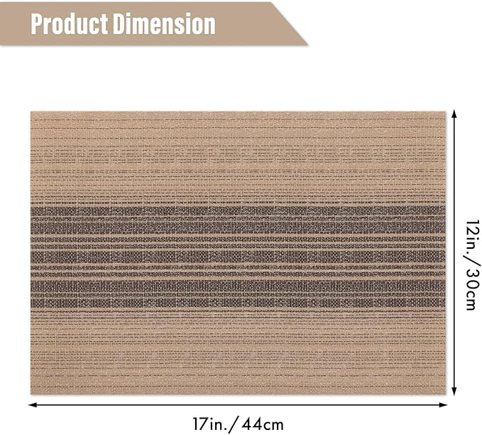 Winknowl Placemats, Set of 8 Heat Resistant Stain Resistant Woven Vinyl Insulation Place mats, Durable Washable Elegant Table Mats for Dining (Brown)