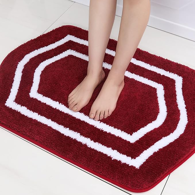 COSY HOMEER Extra Thick Bath Linen Sets Rugs - Anti-Slip Bath Mats Soft Plush 100% Strong Polyester Living Room Bathroom Water Absorbent(Red,20x32 - Inches)