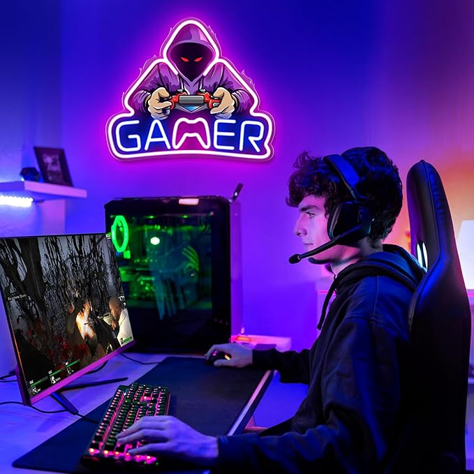 Kavaas Gamer Neon Sign, UV Printed Gaming Neon Sign for Gamer Room Decor - LED Video Game Neon Lights for Bedroom Boys, Gaming Wall decor - Best Gamer Gifts for Teenage Boys, Christmas