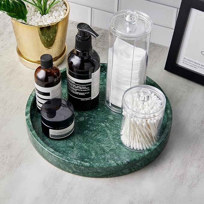 Italian 100% Marble Round Vanity Tray 10'', Decorative & Fruit Serving Trays for Bathroom, Kitchen, Nightstand, Jewelry Ring Dish Holder, Table Accents Decor, Green