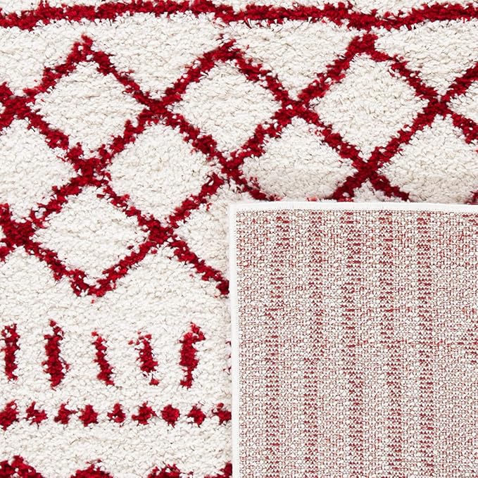 SAFAVIEH Arizona Shag Collection Area Rug - 6'7" x 9'2", Ivory & Red, Moroccan Design, Non-Shedding & Easy Care, 1.6-inch Thick Ideal for High Traffic Areas in Living Room, Bedroom (ASG741P)