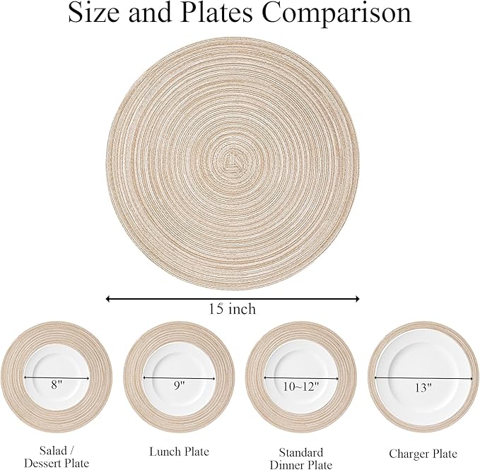 SHACOS Round Braided Placemats Set of 4 Round Table Mats for Dining Tables 15 inch Washable Kitchen Table Place Mats Indoor (Beige, 4)