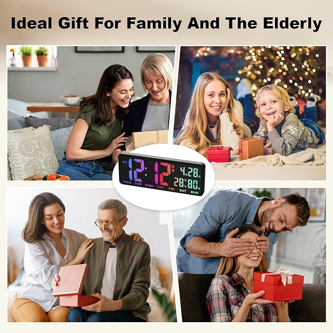 13.8 Inch Large Digital Wall Clock,Led Digital Clock Large Display with Temperature,Humidity Alarm,for Classroom,Living Room,Bedroom,Office,Home,Gym,Ideal for Seniors
