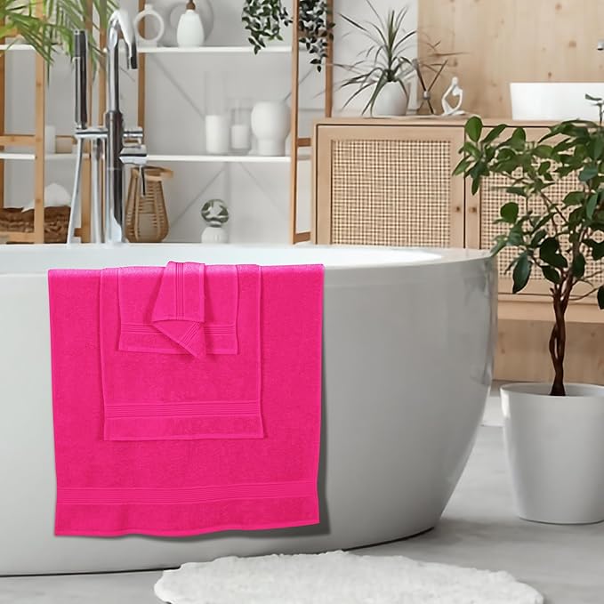 Belizzi Home Ultra Soft 6 Pack Cotton Towel Set, Contains 2 Bath Towels 28x55 inch, 2 Hand Towels 16x24 inch & 2 Wash Coths 12x12 inch, Ideal Everyday use, Compact & Lightweight - Hot Pink