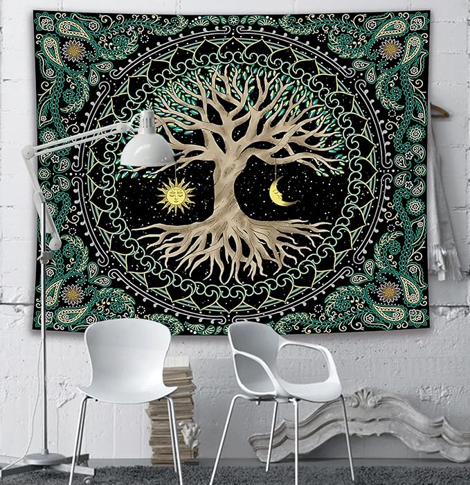 FORATER Tree of Life Tapestry Wall Hanging Aesthetic Sun and Moon Tapestry with Vintage Paisley Flowers Colorful Tree Wall Tapestry for Bedroom, Living Room, Dorm(53 x 61 inches, Multicolor)