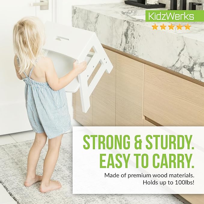 Kids Step Stool for Toddlers Bathroom Kitchen Potty Wooden Children’s Stepping Standing 2-Step Ladder, Grey